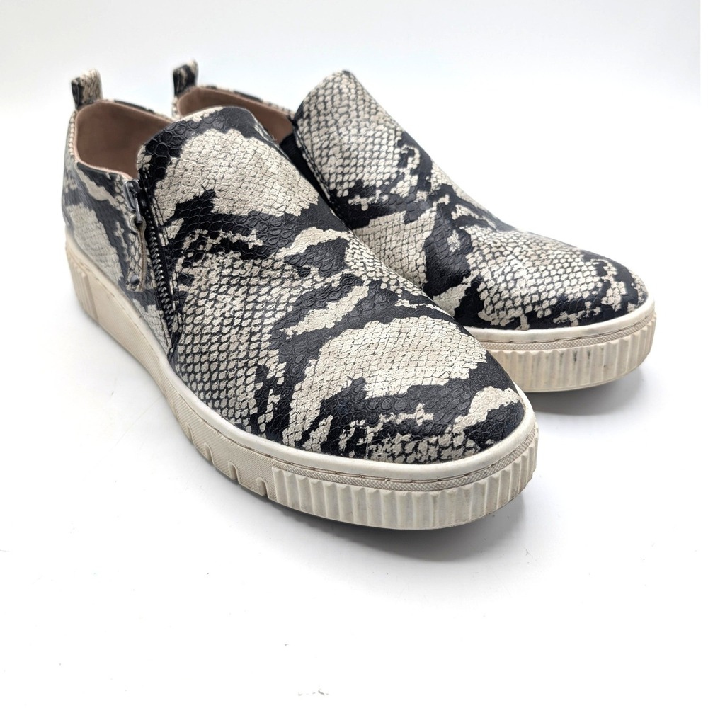 Soul Naturalizer Womens 10 Snakeskin Platform Slip On Sneakers Grey Black Shoes